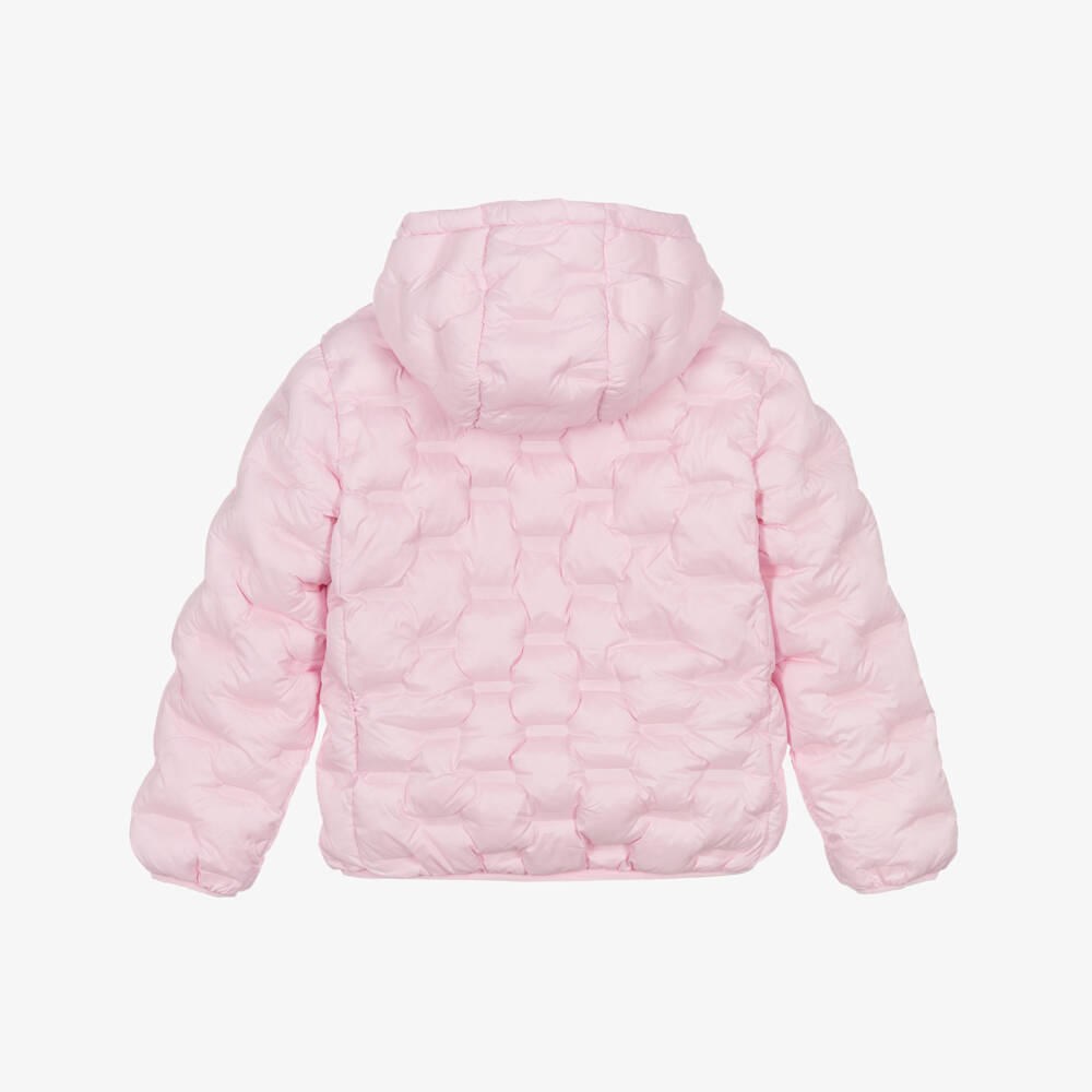 Nike-Girls Pale Pink Textured Puffered Jacket with Swoosh Logo | Childrensalon