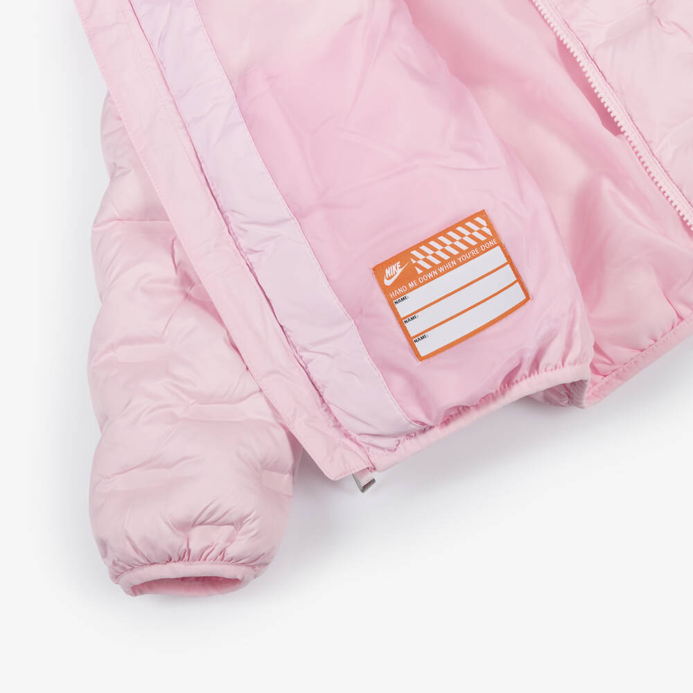 Nike-Girls Pale Pink Textured Puffered Jacket with Swoosh Logo | Childrensalon