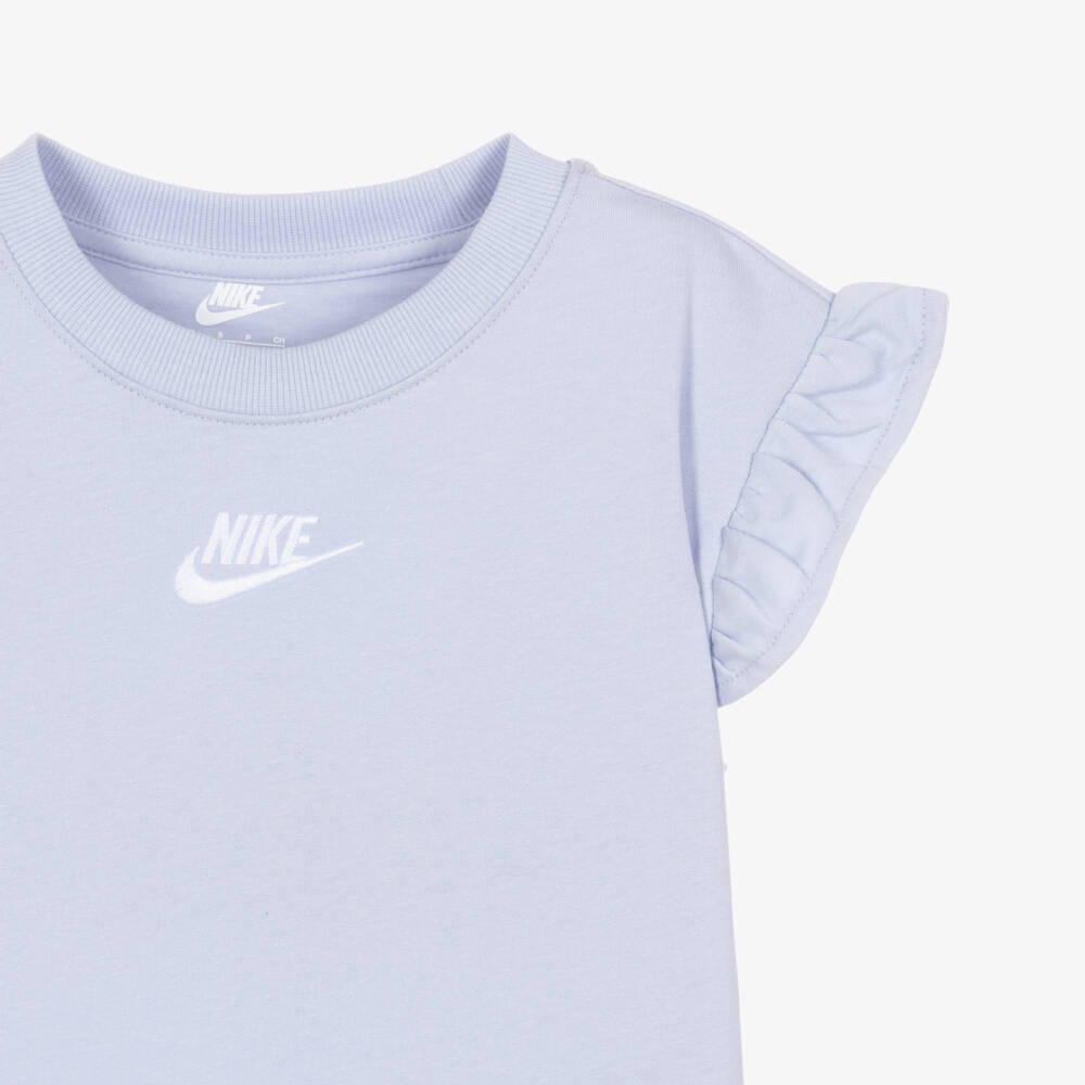 Nike-طقم شورت بأكمام كشكش لون أزرق باستيل للبنات | Childrensalon