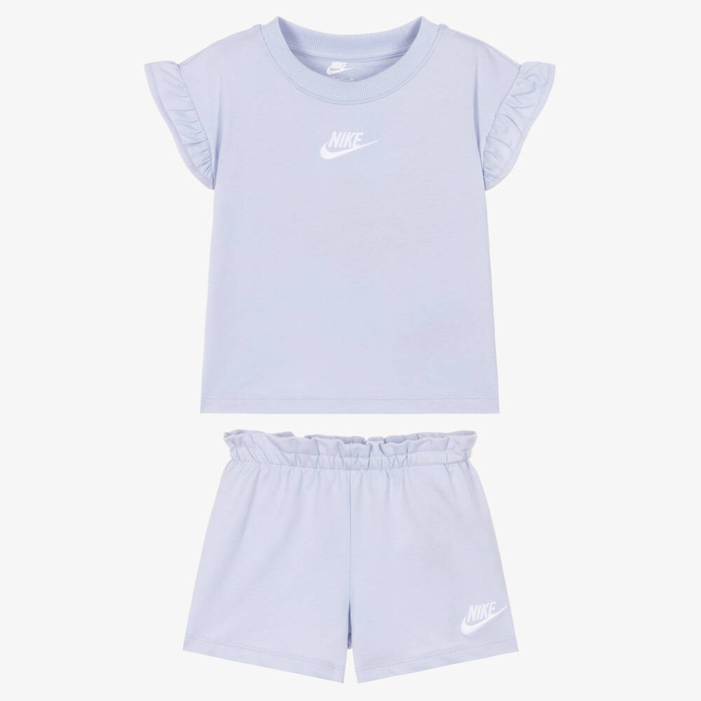 Nike-طقم شورت بأكمام كشكش لون أزرق باستيل للبنات | Childrensalon