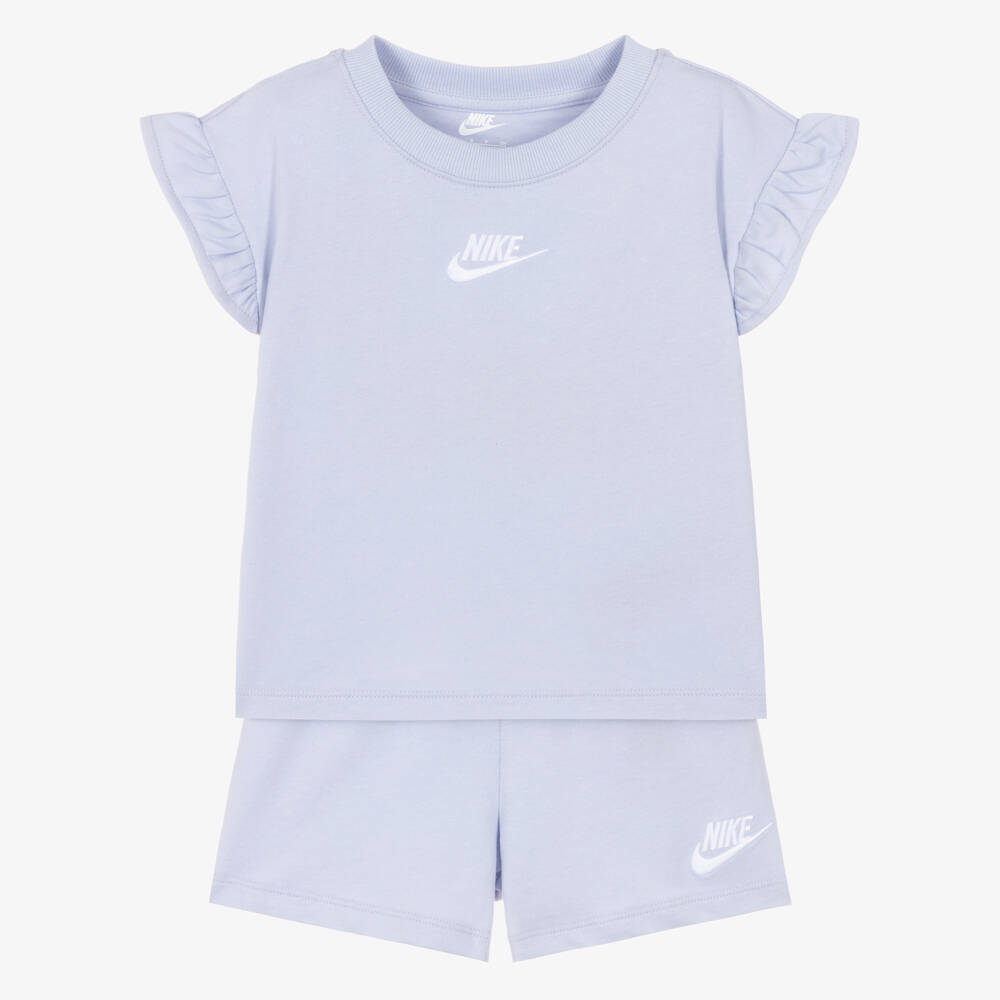 Nike-طقم شورت بأكمام كشكش لون أزرق باستيل للبنات | Childrensalon