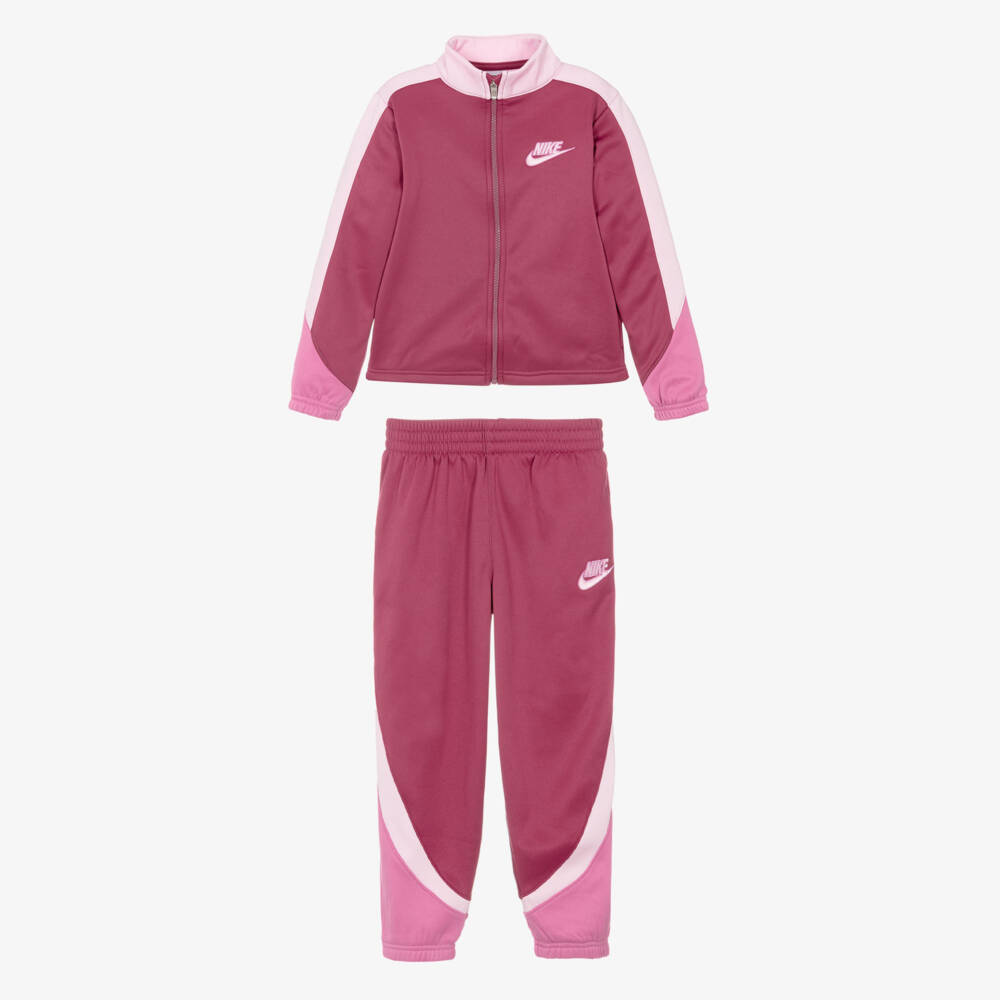Nike-Girls Pink Colourblock Jersey Tracksuit | Childrensalon