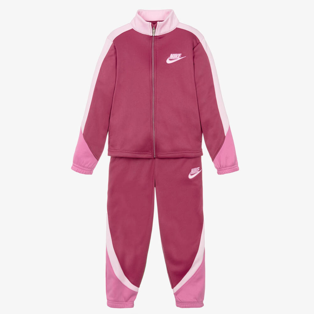 Nike-Girls Pink Colourblock Jersey Tracksuit | Childrensalon