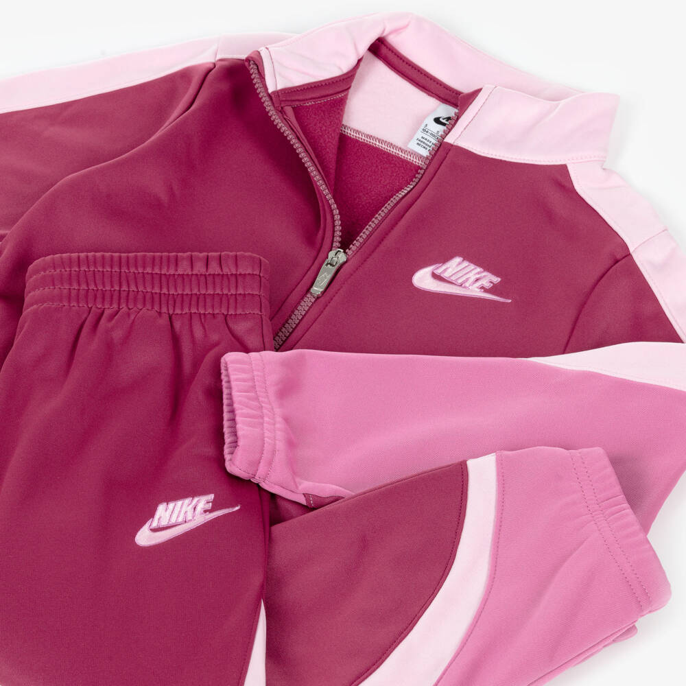 Nike-Girls Pink Colourblock Jersey Tracksuit | Childrensalon