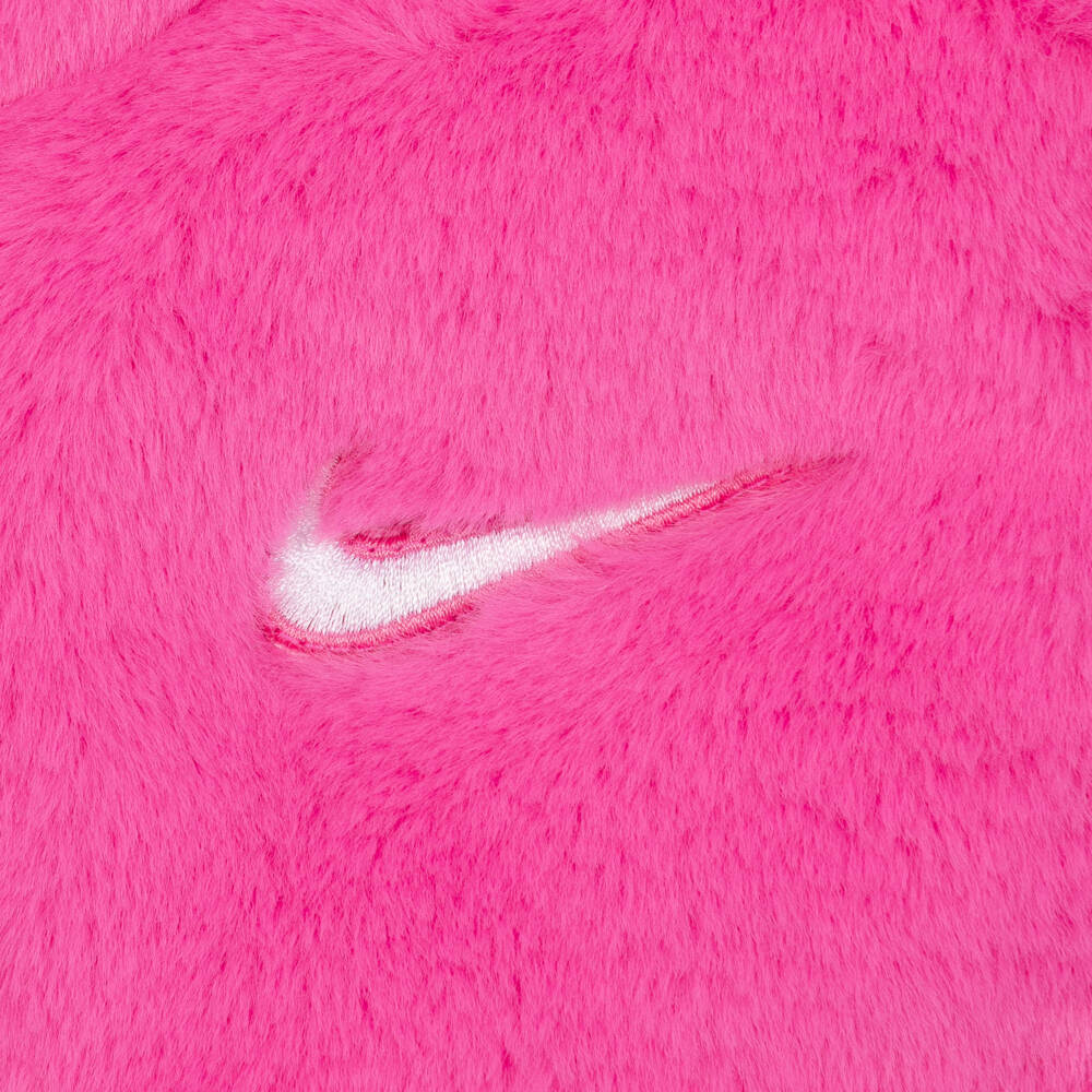 Nike-Girls Pink Faux Fur Jacket with Swoosh | Childrensalon