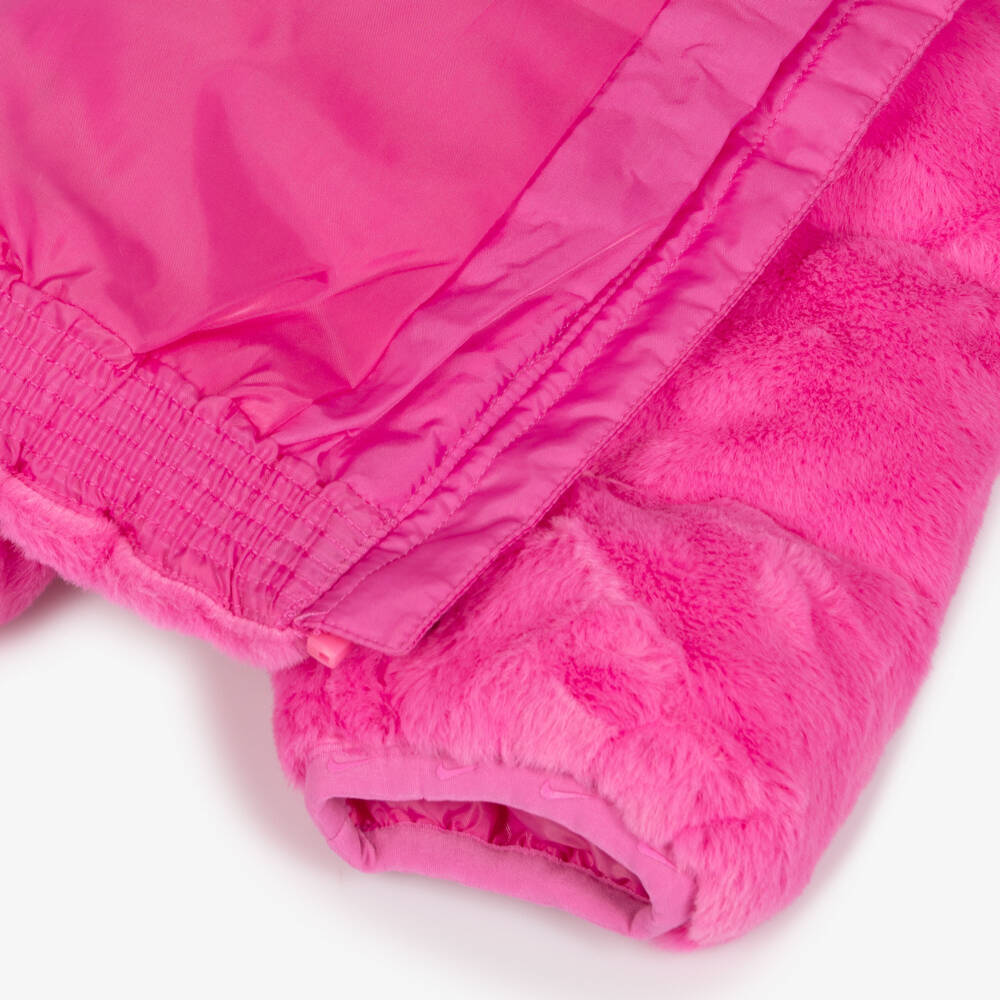 Nike-Girls Pink Faux Fur Jacket with Swoosh | Childrensalon
