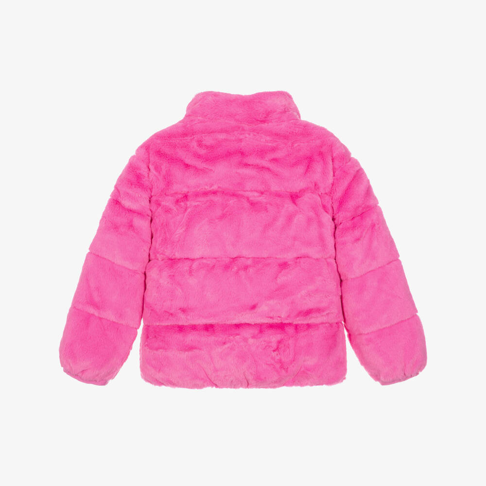 Nike-Girls Pink Faux Fur Jacket with Swoosh | Childrensalon