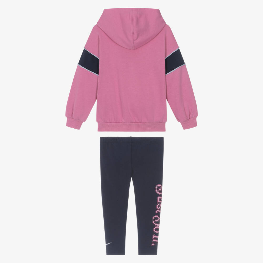 Nike-Girls Pink Hoodie & Navy Blue Leggings Set | Childrensalon
