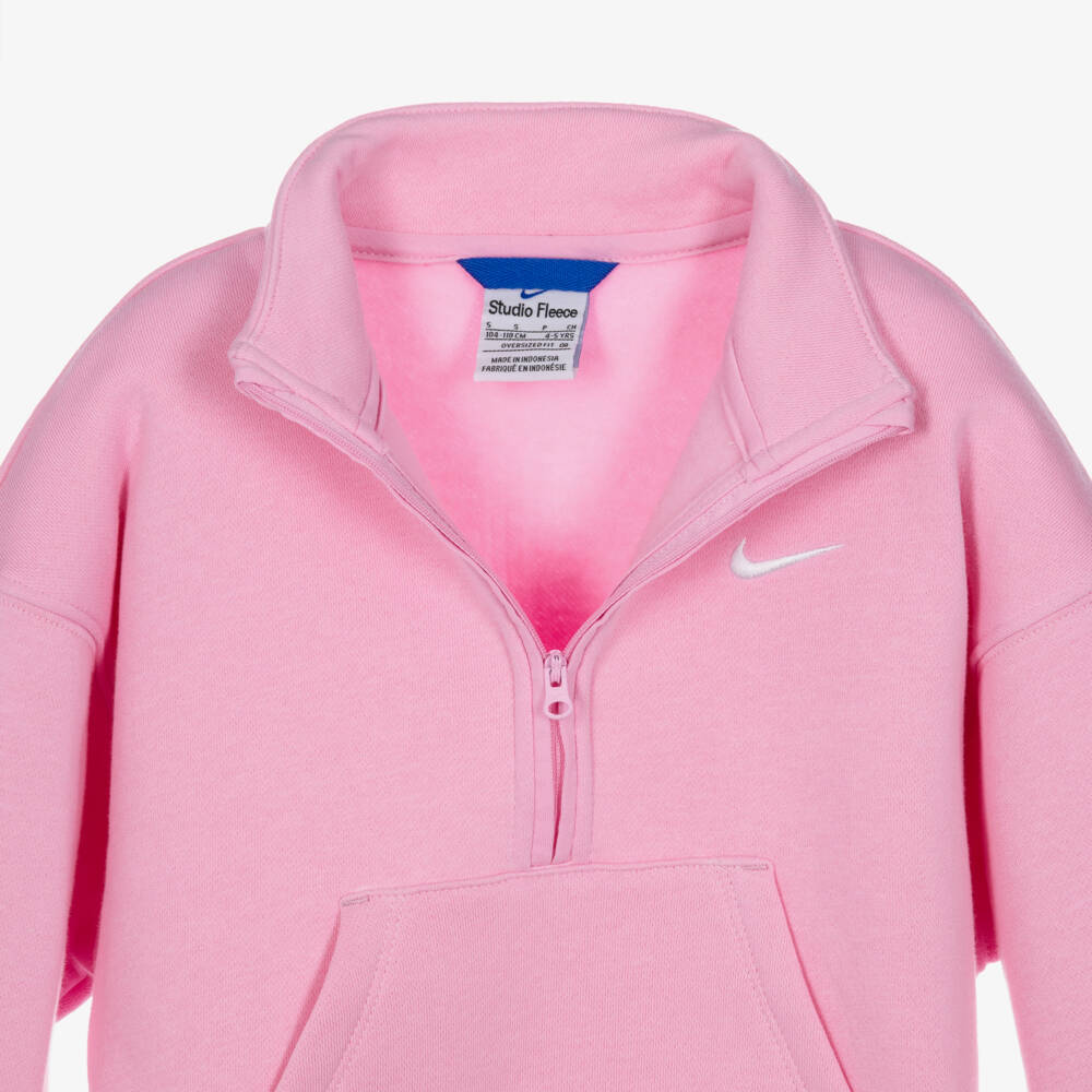 Nike-Girls Pink Studio Fleece Tracksuit | Childrensalon