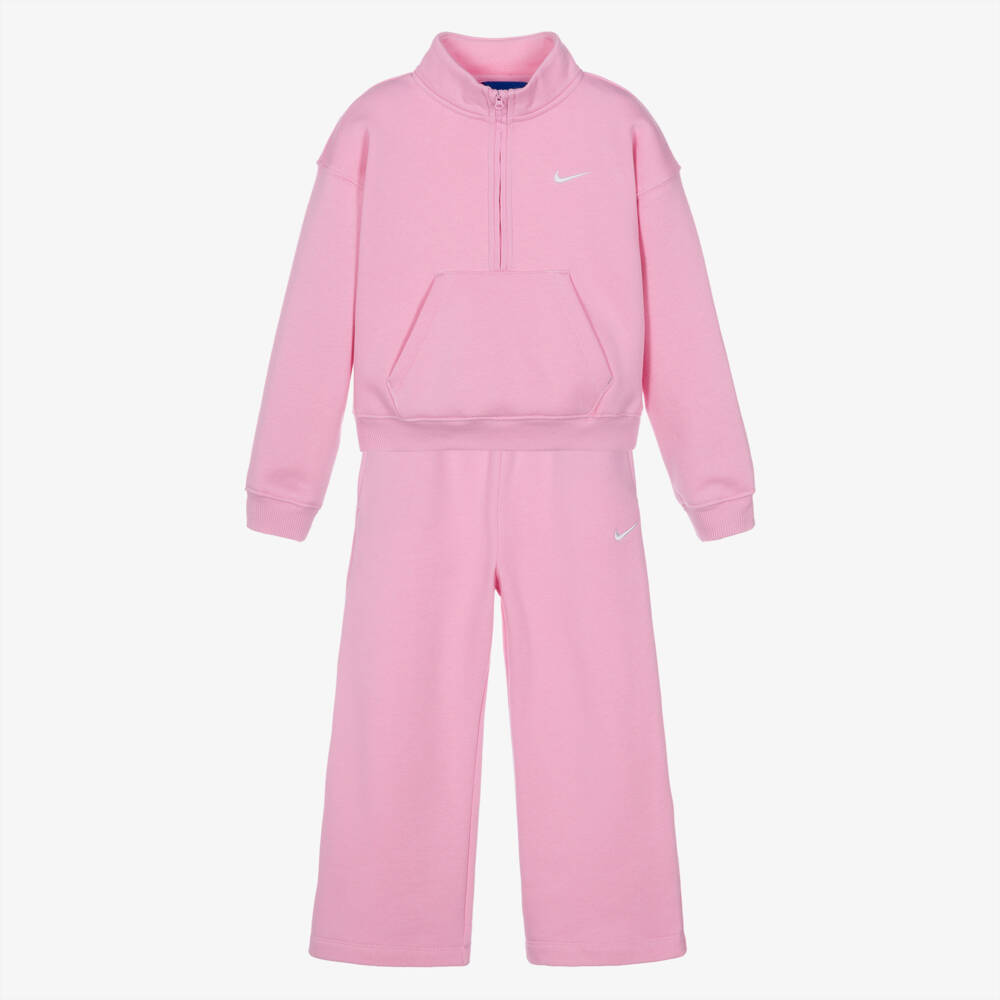 Nike-Girls Pink Studio Fleece Tracksuit | Childrensalon