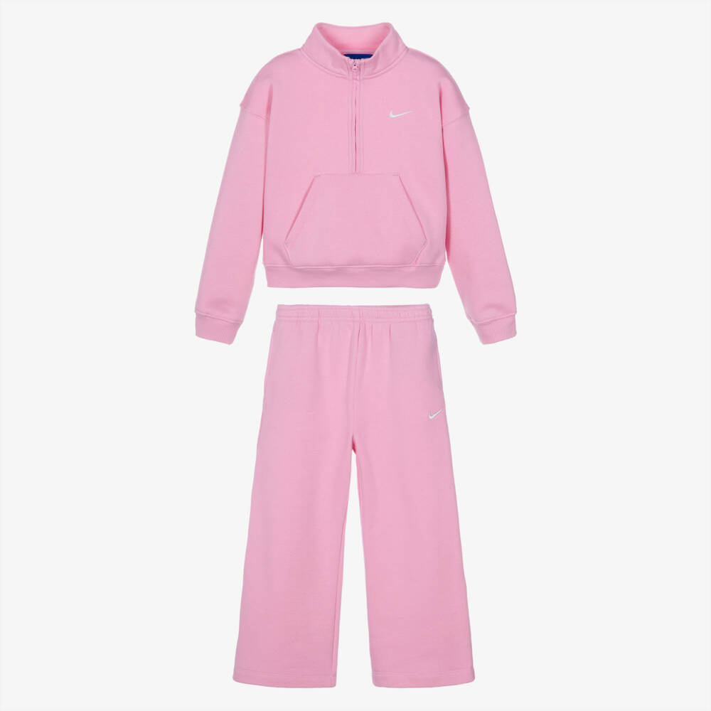 Nike-Girls Pink Studio Fleece Tracksuit | Childrensalon