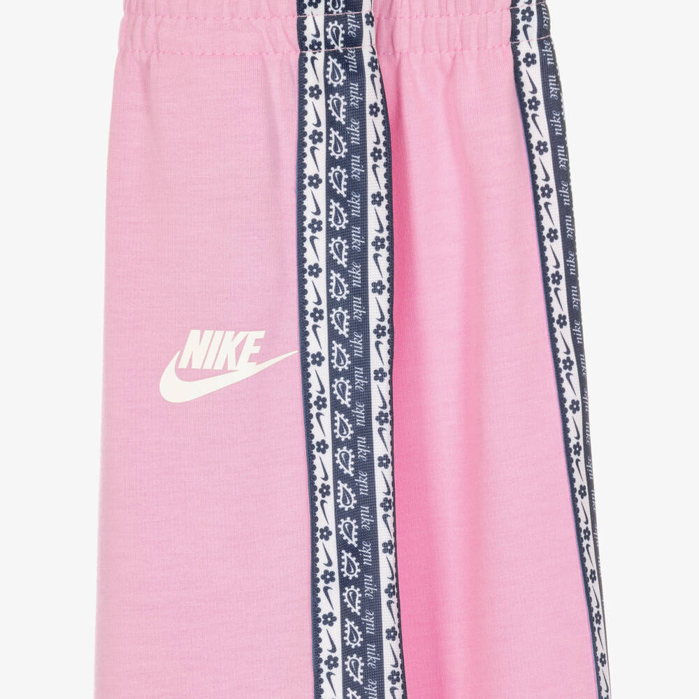 Nike-Girls Pink Tracksuit with Floral Logo Tape | Childrensalon