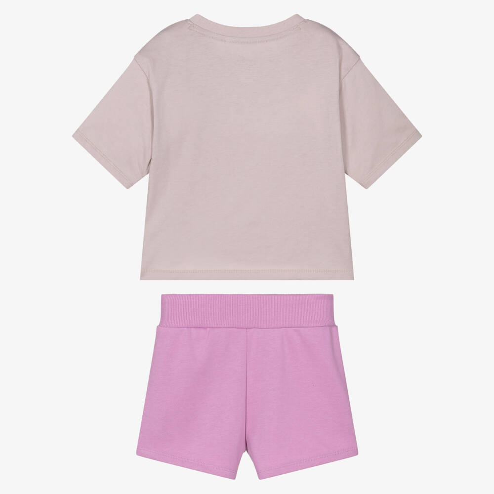 Nike-Girls Purple Floral Jersey Shorts Set with Swoosh Logo | Childrensalon