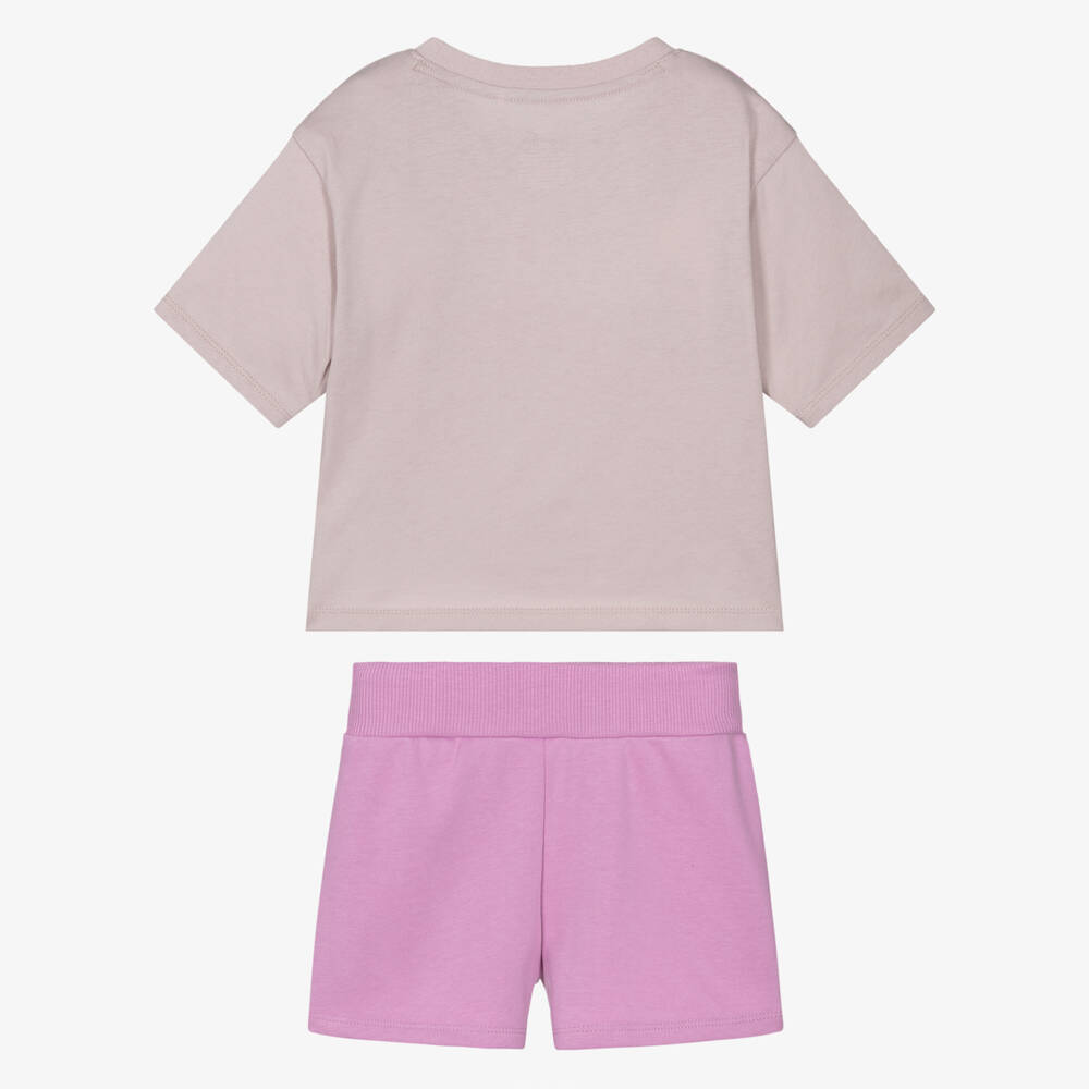 Nike-Girls Purple Floral Jersey Shorts Set with Swoosh Logo | Childrensalon