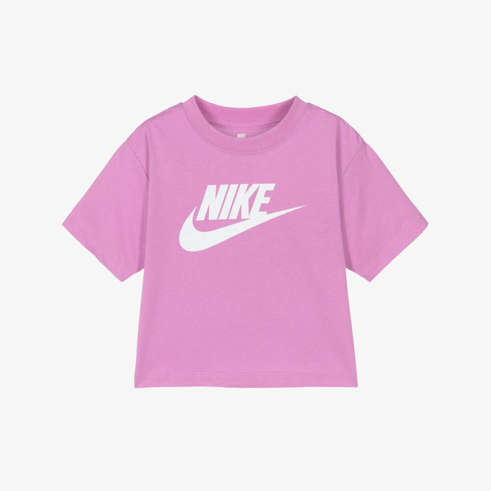 Nike-Girls Purple Jersey Boxy T-Shirt with Swoosh Logo | Childrensalon