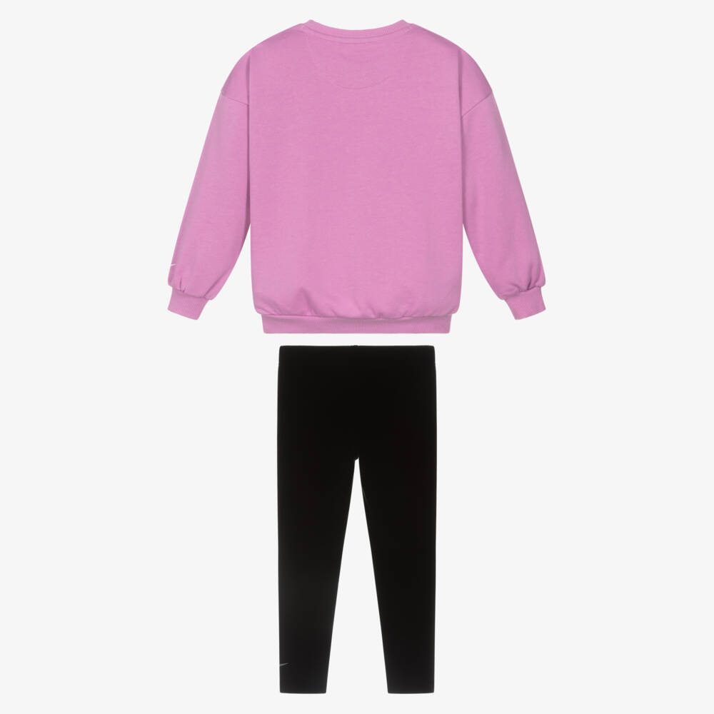 Nike-Girls Purple Jersey Leggings Set with Floral Nike Logo | Childrensalon