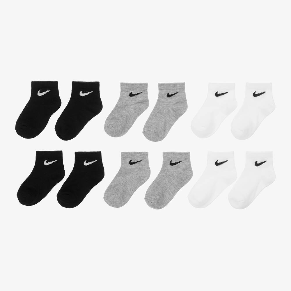 Nike-جوارب قطن جيرسي لون أسود ورمادي وأبيض (عدد 6) | Childrensalon