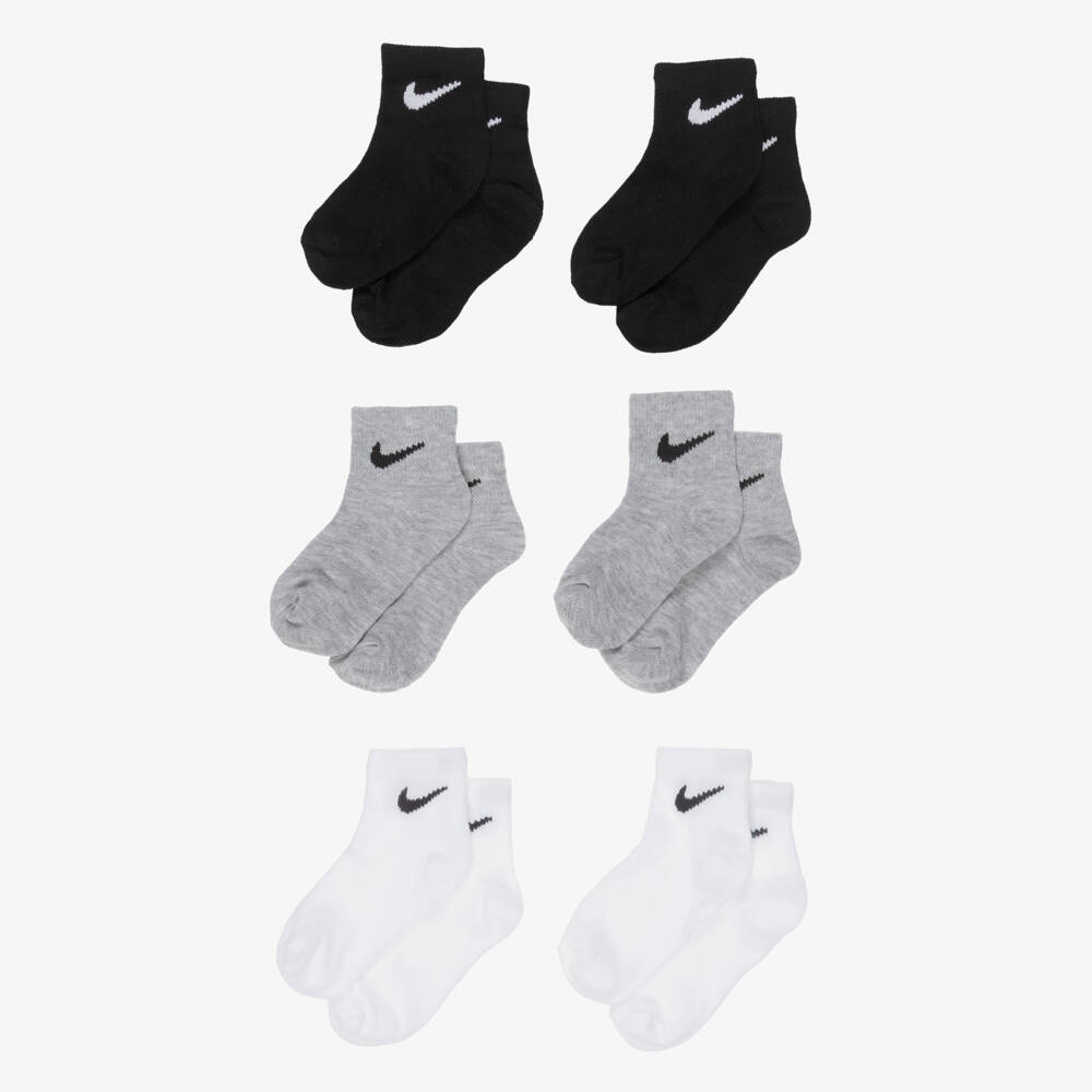 Nike-جوارب قطن جيرسي لون أسود ورمادي وأبيض (عدد 6) | Childrensalon