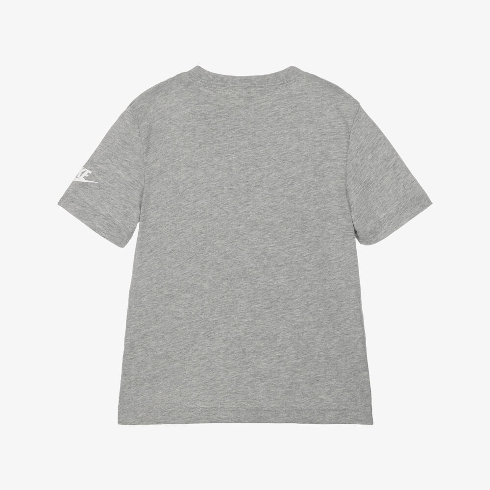 Nike-Grey Marl Crew Neck T-Shirt with Colourful Logo | Childrensalon