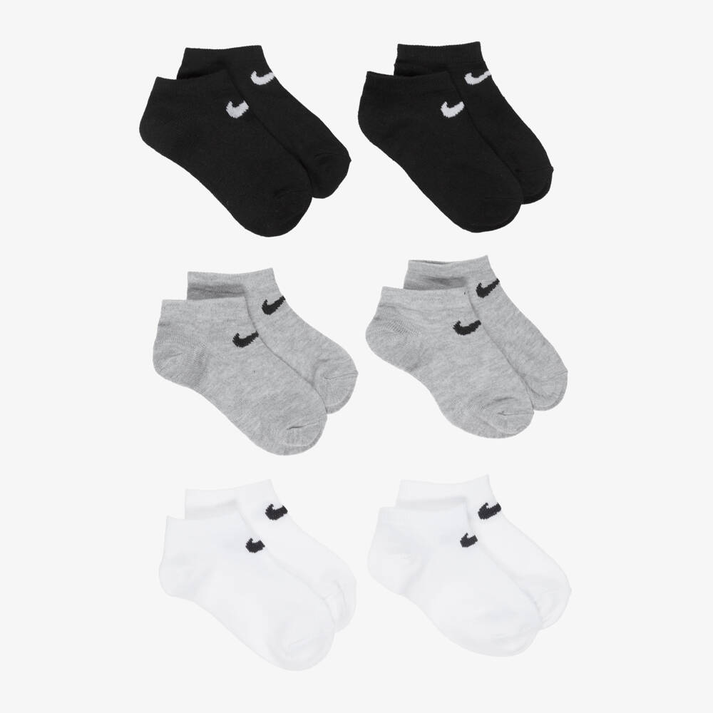 Nike-جوارب قطن لون أبيض ورمادي وأسود (عدد 6) | Childrensalon