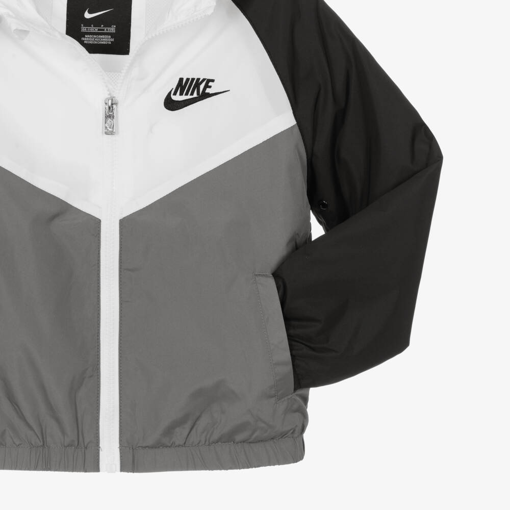 Nike-Grey & White Colourblock Hooded Jacket | Childrensalon