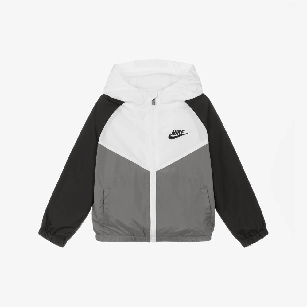 Nike-Grey & White Colourblock Hooded Jacket | Childrensalon