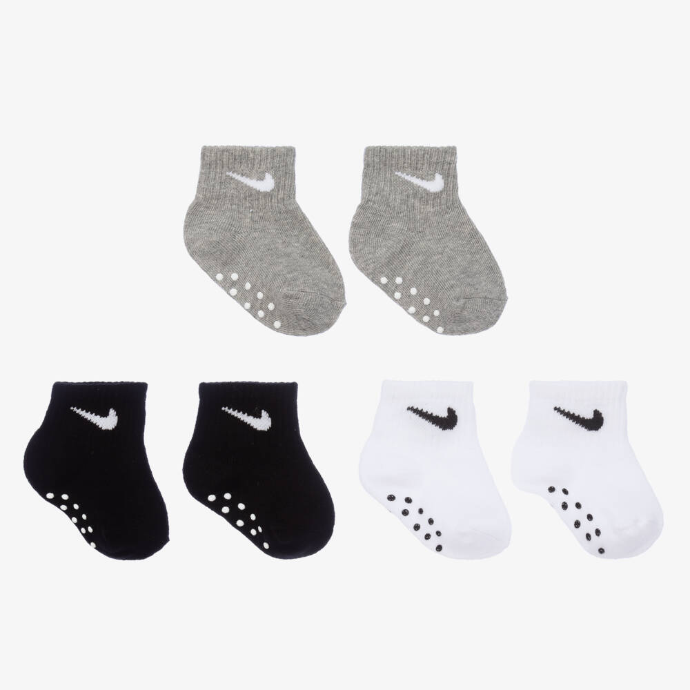 Nike-Grey & White Swoosh Logo Baby Socks (3 Pack) | Childrensalon