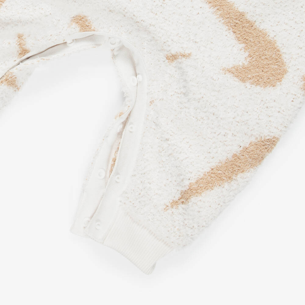 Nike-Ivory & Beige Swoosh Logo Fleece Romper | Childrensalon
