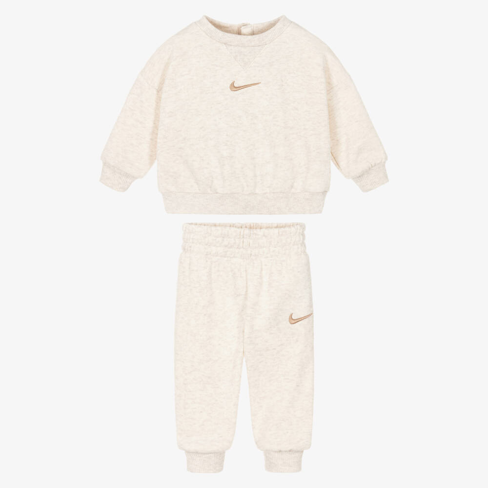 Nike-Ivory Cotton Baby Tracksuit with Embroidered Swoosh Logo | Childrensalon