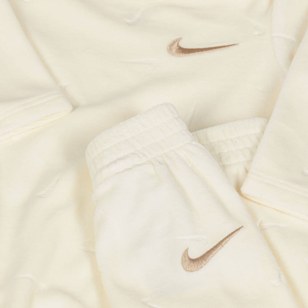 Nike-Ivory Velour Babysuit Set with Swoosh Logo | Childrensalon