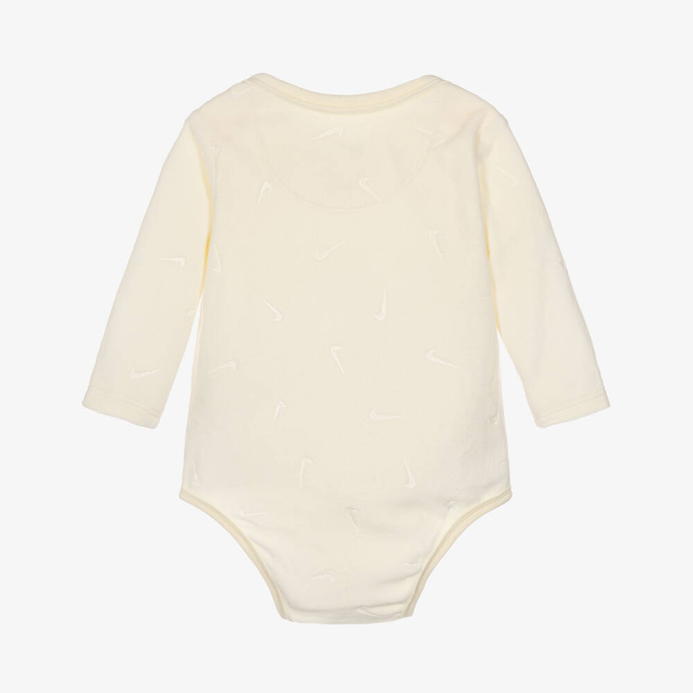 Nike-Ivory Velour Babysuit Set with Swoosh Logo | Childrensalon