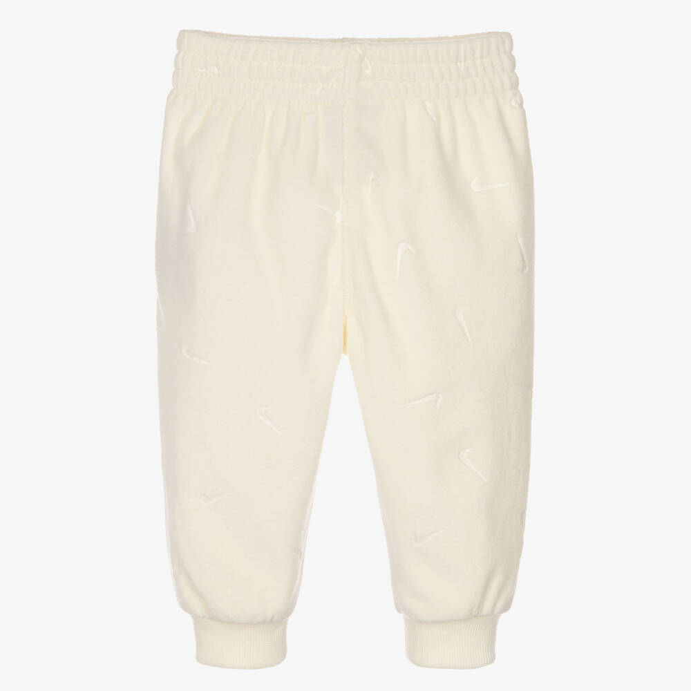 Nike-Ivory Velour Babysuit Set with Swoosh Logo | Childrensalon