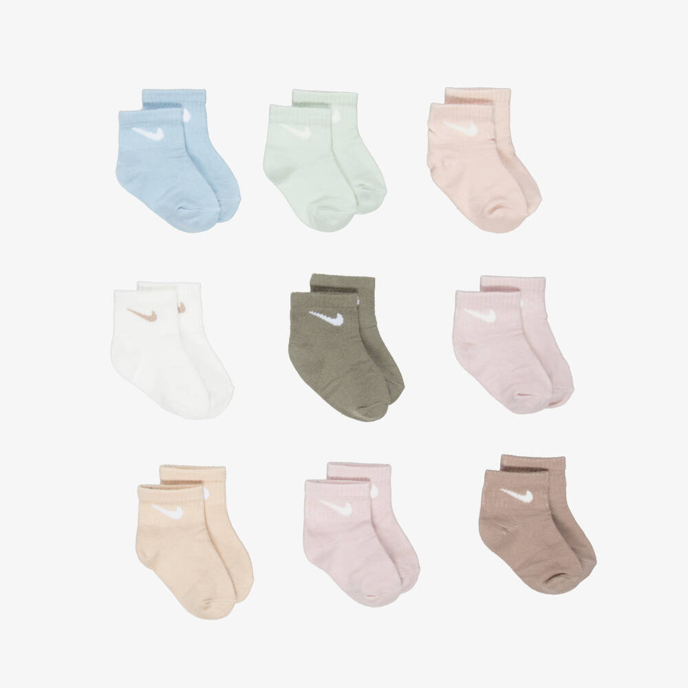 Nike-Mutlicoloured Cotton Ankle Socks with Swoosh Logo (9 Pack) | Childrensalon