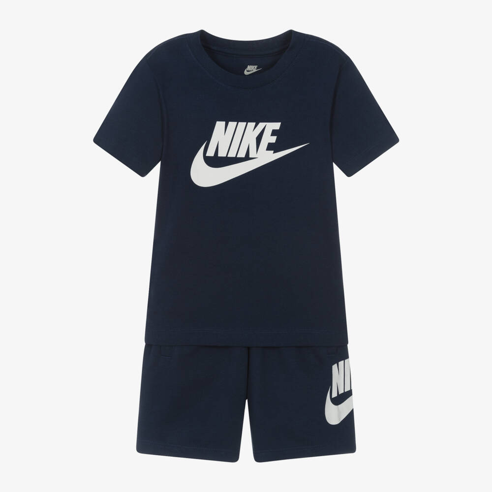 Nike-Navy Blue Swoosh Logo Cotton Shorts Set | Childrensalon