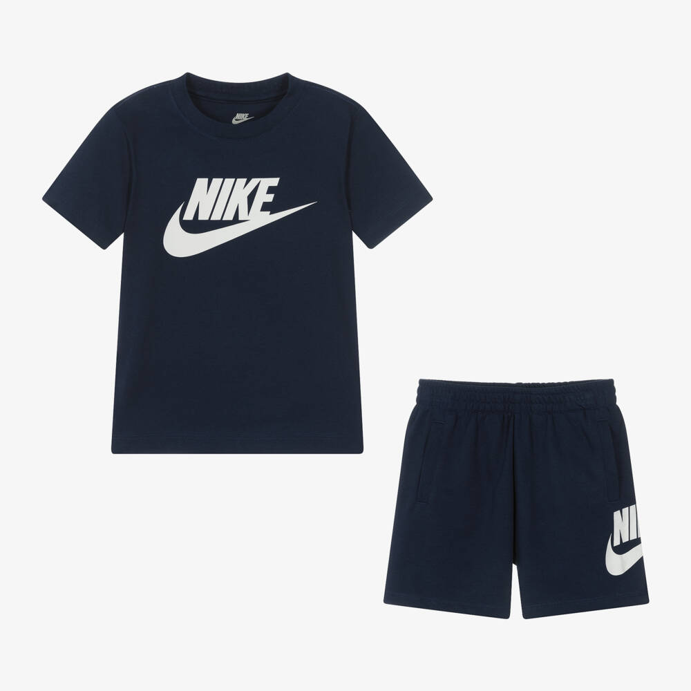 Nike-Navy Blue Swoosh Logo Cotton Shorts Set | Childrensalon