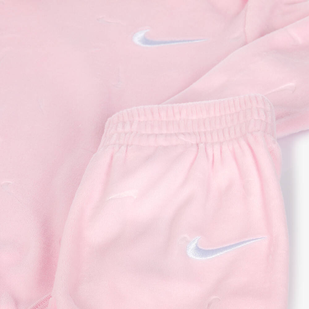 Nike-Pink Velour Babysuit Set with Swoosh Logo | Childrensalon