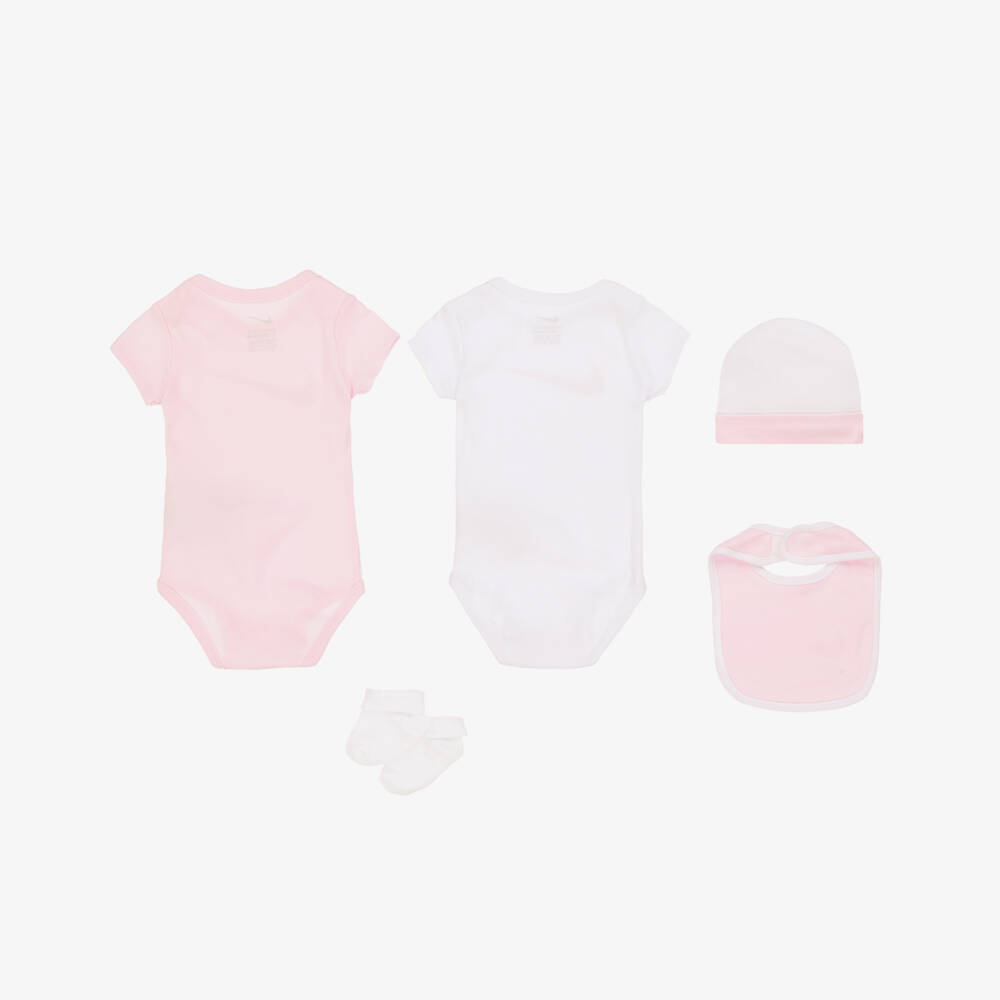 Nike-طقم أفرول مزيج قطن لون أبيض وزهري للمولودات | Childrensalon