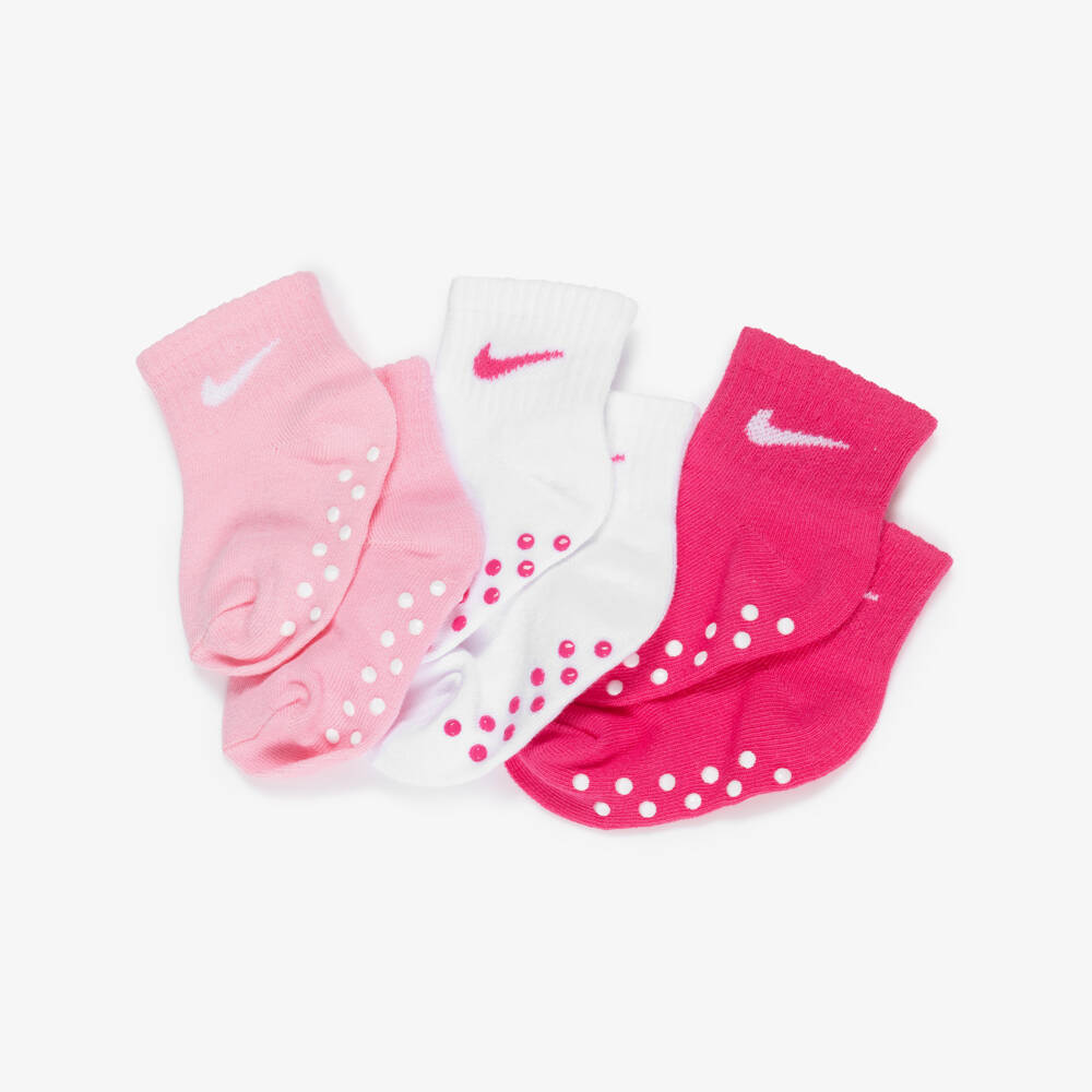 Nike-Pink & White Swoosh Logo Baby Socks (3 Pack) | Childrensalon