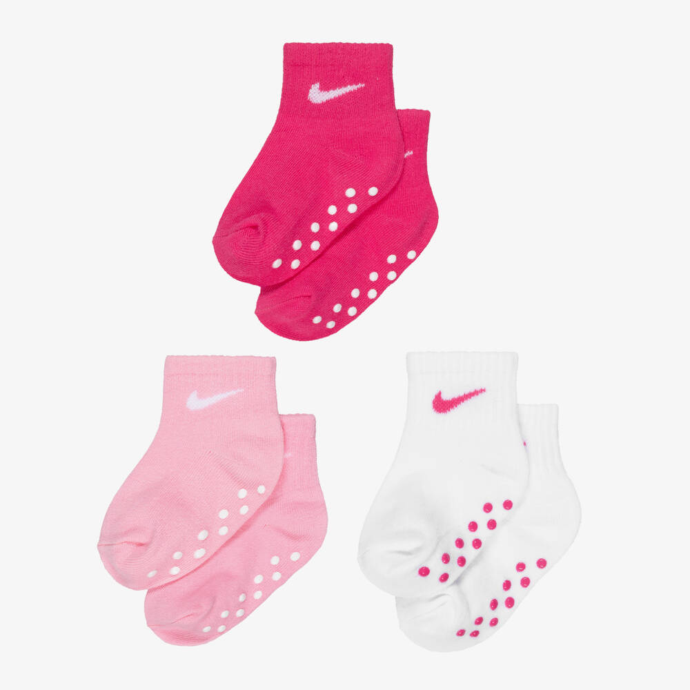 Nike-Pink & White Swoosh Logo Baby Socks (3 Pack) | Childrensalon