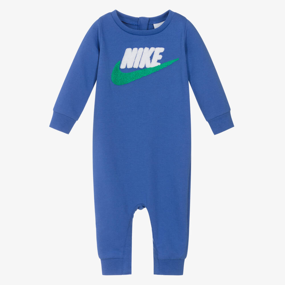 Nike-Royal Blue Jersey Baby Romper with Bouclé Swoosh Logo | Childrensalon