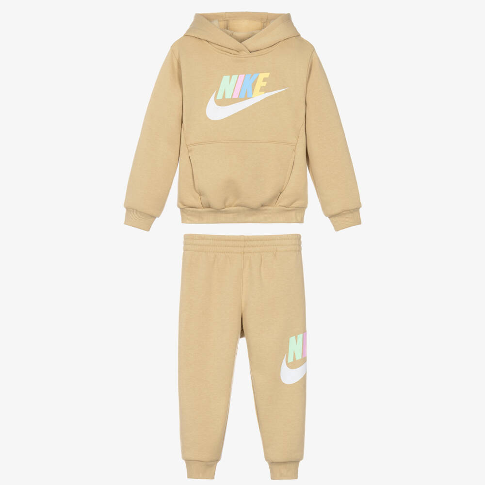 Nike-Swoosh Print Jersey Tracksuit in Beige | Childrensalon