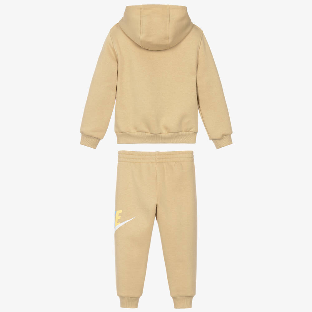 Nike-Swoosh Print Jersey Tracksuit in Beige | Childrensalon
