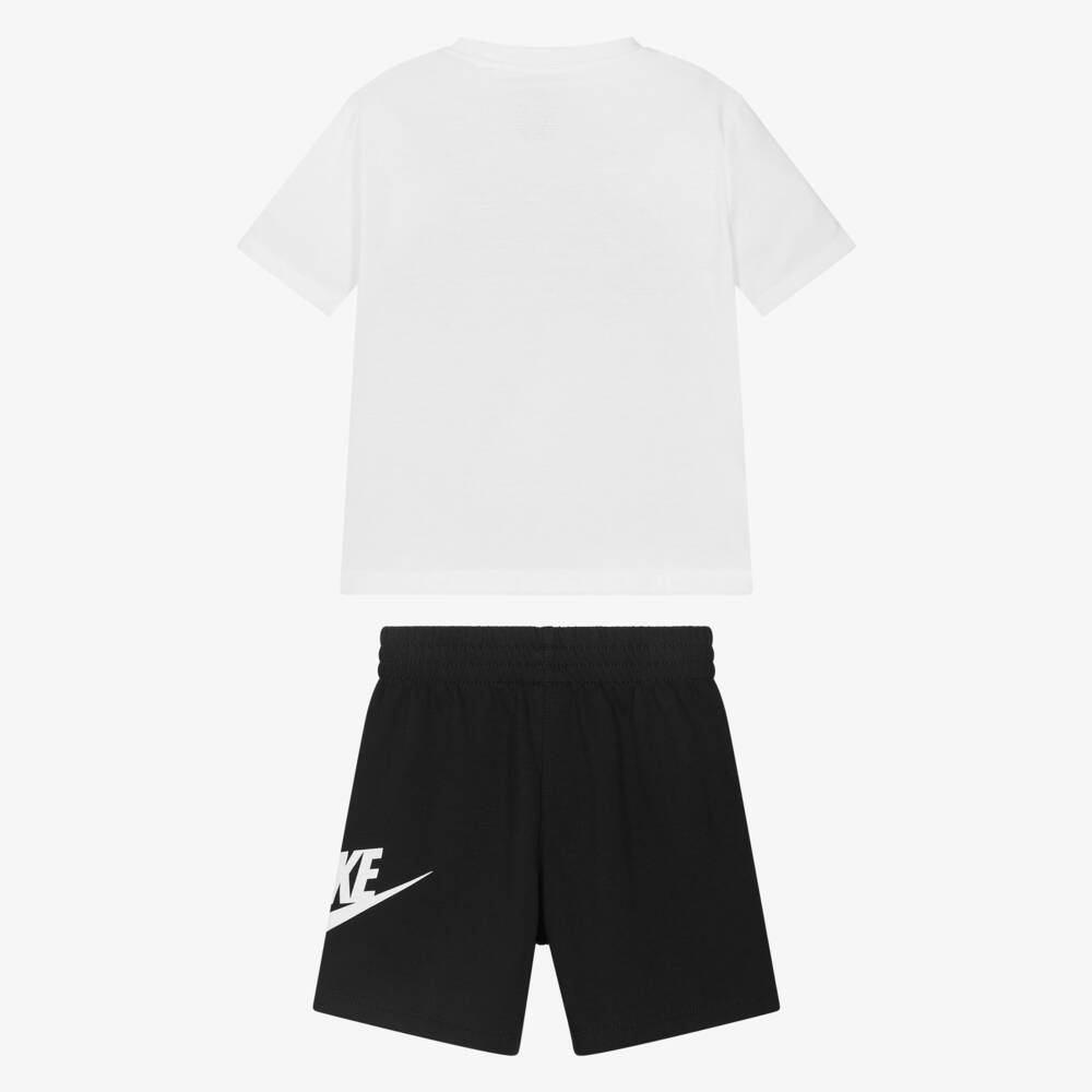Nike-White & Black Jersey Shorts Set with Swoosh Logo Prints | Childrensalon