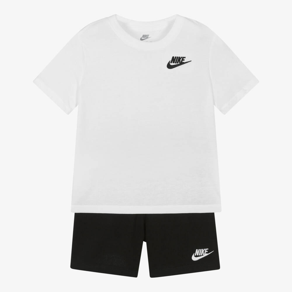 Nike-White & Black Swoosh Logo Shorts Set | Childrensalon