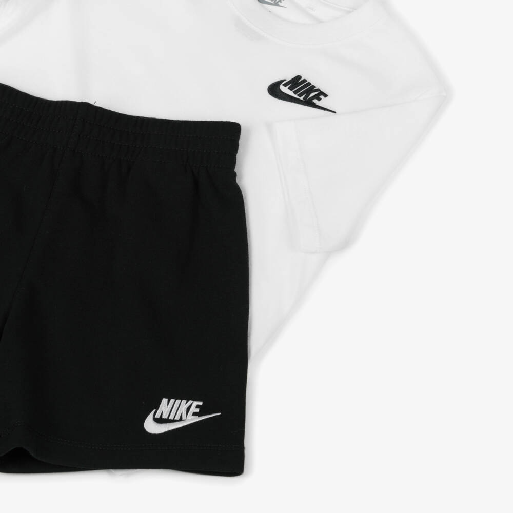 Nike-White & Black Swoosh Logo Shorts Set | Childrensalon