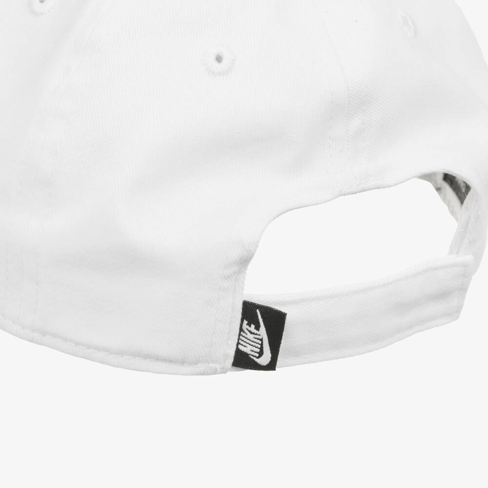 Nike-White Cotton Cap with Black Swoosh Logo | Childrensalon