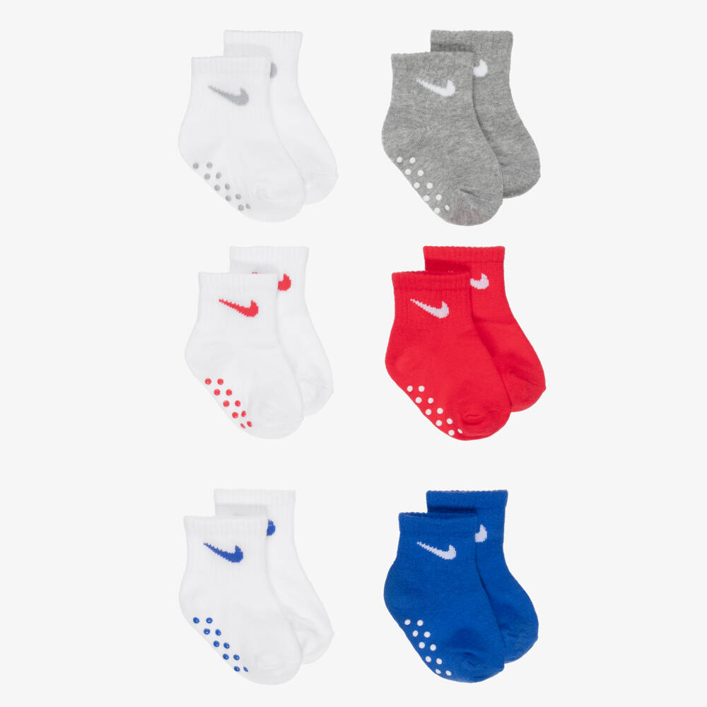 Nike-White, Red & Blue Cotton Logo Baby Socks (6 Pack) | Childrensalon