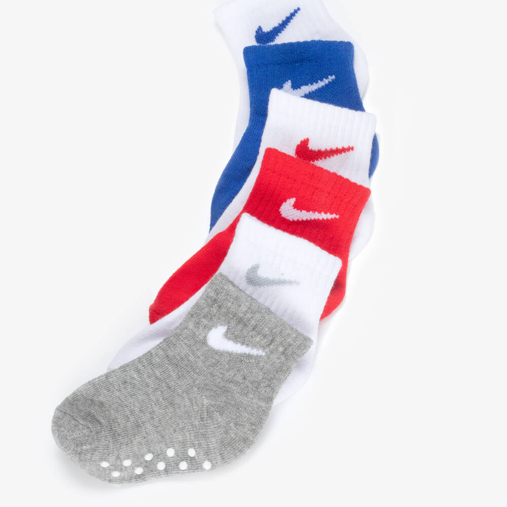 Nike-White, Red & Blue Cotton Logo Baby Socks (6 Pack) | Childrensalon