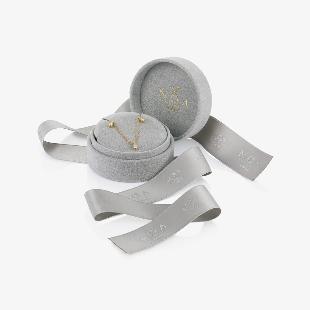 NOA Mini-18k Yellow Gold Diamond Drop Necklace (38cm) | Childrensalon