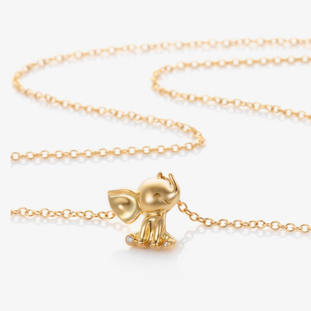 NOA Mini-18kt Yellow Gold Diamond Elephant Necklace (38cm) | Childrensalon